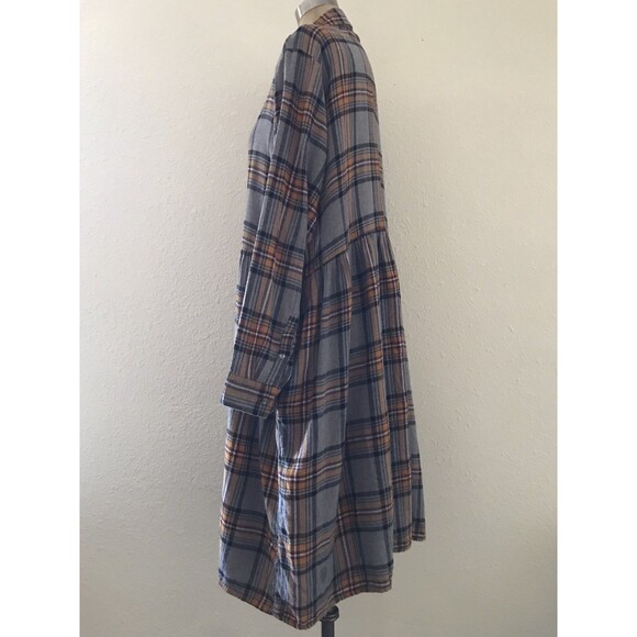 Monki Gray Yellow Plaid Flannel Collared Long Sleeve Casual Winter Shirt Dress M - Picture 6 of 12